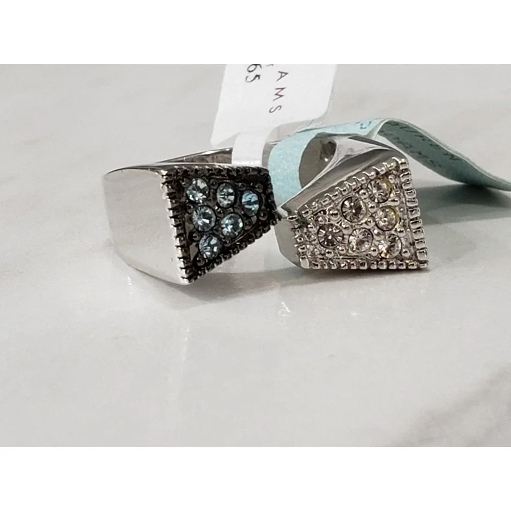NEW LAUREN G ADAMS bypass blue silver tone geometric art deco trapezoid art deco